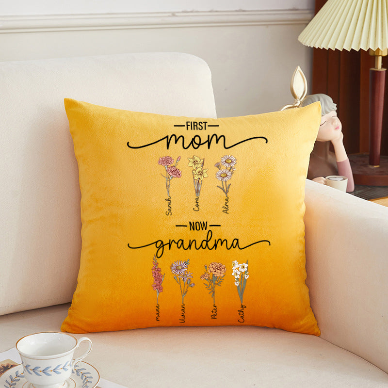 First Mom Now Grandma - Birth Flower Customized Pillow Cushion