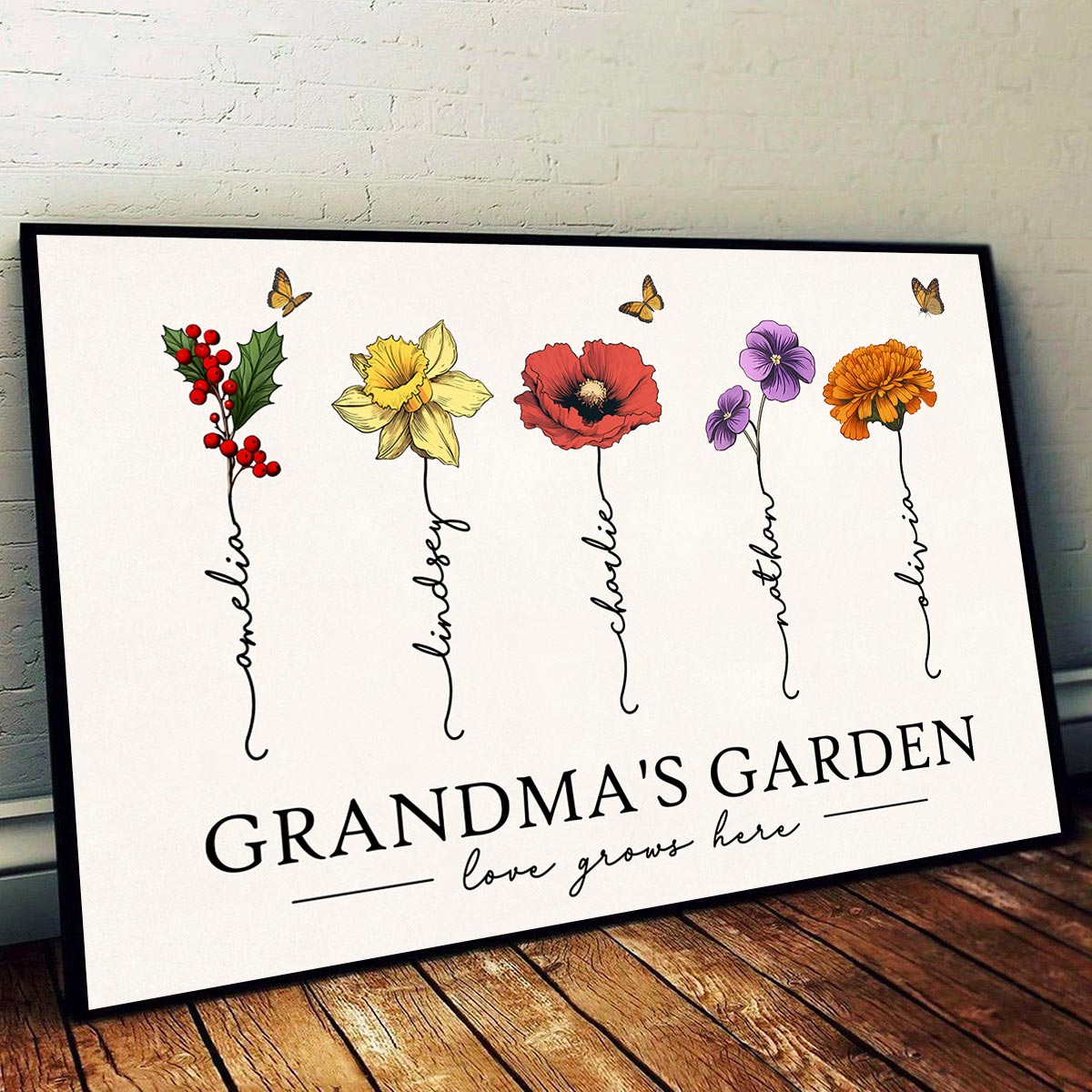 Grandma‘s Garden Love Grows Here Beautiful Birth Month Flowers Personalized Poster