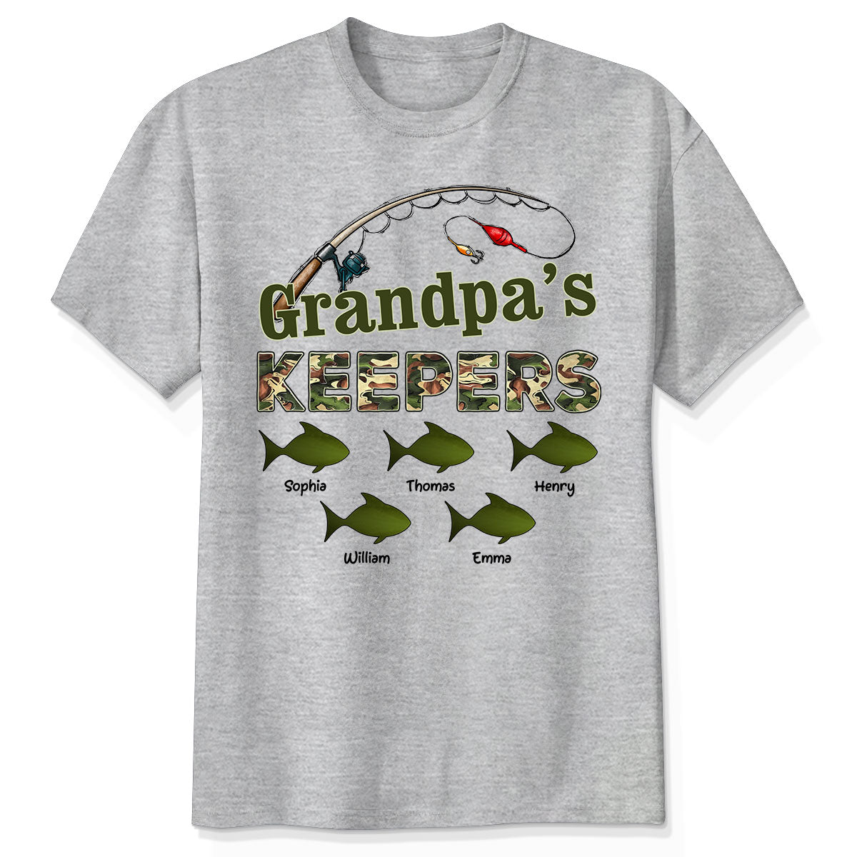 Grandpa's Keepers Camouflage Pattern Fishing Personalized Shirt