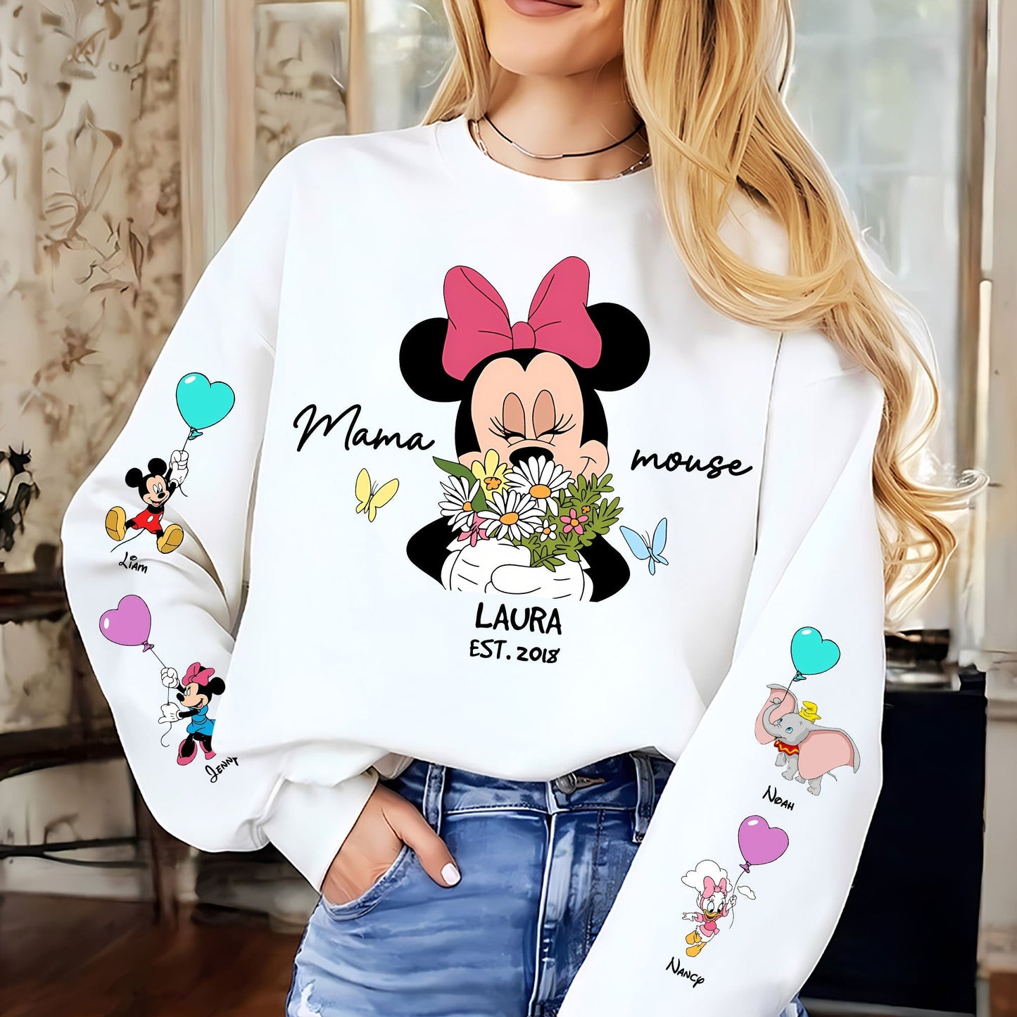 50% OFF 🐭Custom Mama Mouse Sweatshirt/Hoodie with Kid Name on Sleeve