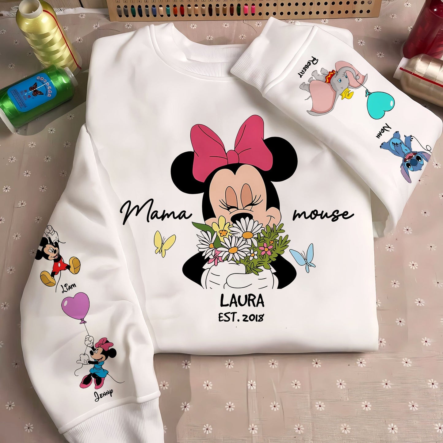 50% OFF 🐭Custom Mama Mouse Sweatshirt/Hoodie with Kid Name on Sleeve