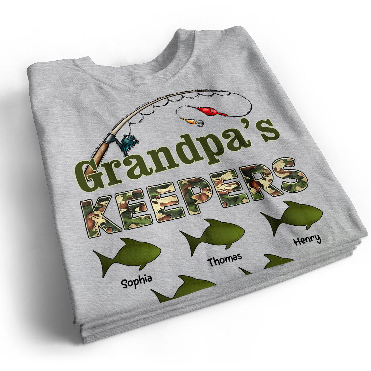 Grandpa's Keepers Camouflage Pattern Fishing Personalized Shirt