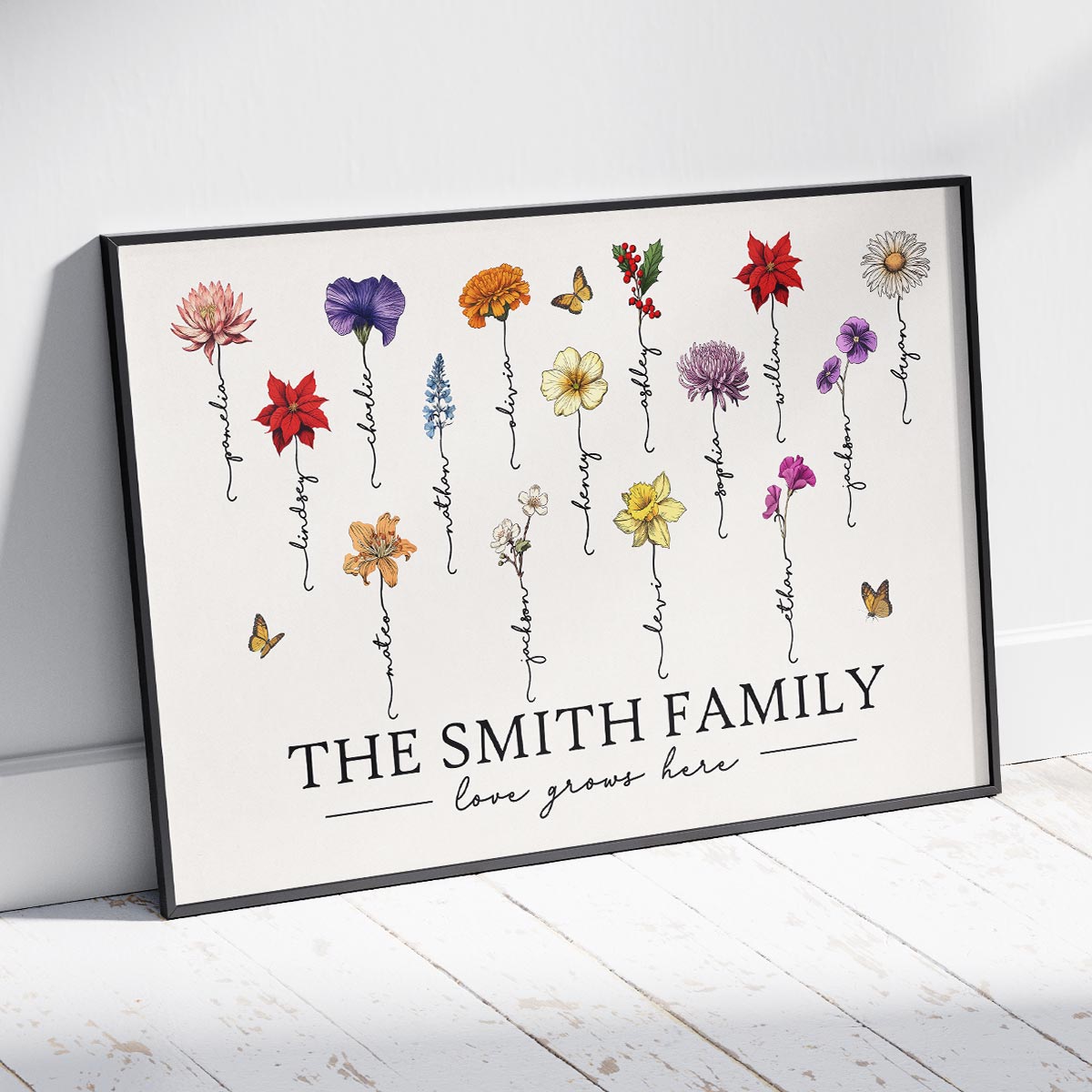 Grandma‘s Garden Love Grows Here Beautiful Birth Month Flowers Personalized Poster
