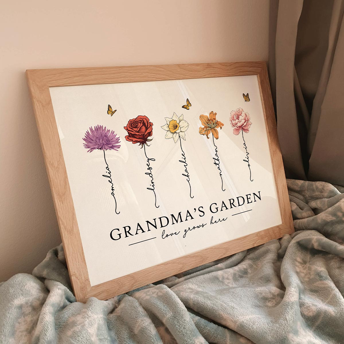 Grandma‘s Garden Love Grows Here Beautiful Birth Month Flowers Personalized Poster