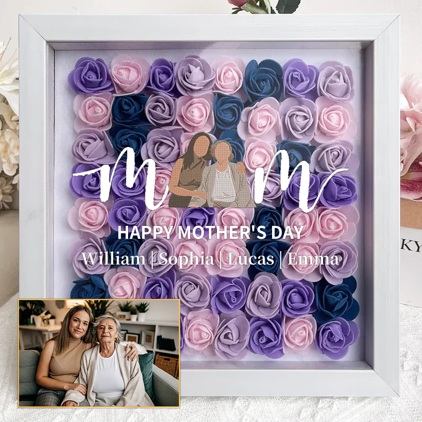 Heart Outline Photo Shaped Monogram Flower Shadow Box Gift