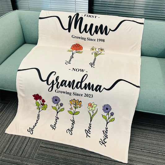 50%OFF⭐️First Mom Now Grandma Customized Birth Flower Blanket