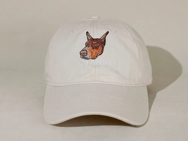 Personalized Embroidered Pet Portrait Organic Cotton Baseball Cap