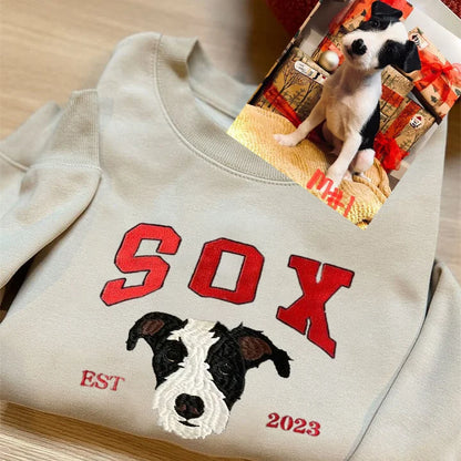 Custom Pet Photo Embroidery with Pet Name & Year T-shirt Sweatshirt Hoodie