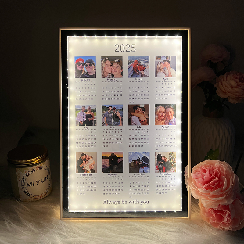 Personalized 2025 Calendar Mirror Light Box with Photo