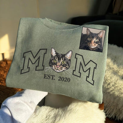 Mama Sweatshirt with Photo, Custom Embroidered Hoodie Mama and Kids Portrait, Varsity Shirt