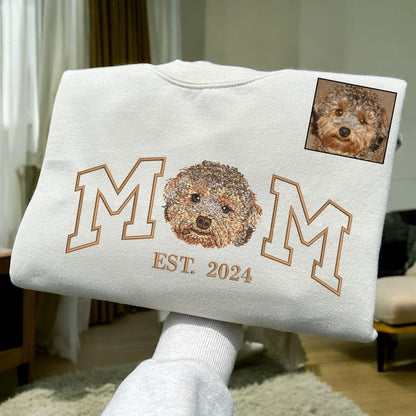 Mama Sweatshirt with Photo, Custom Embroidered Hoodie Mama and Kids Portrait, Varsity Shirt