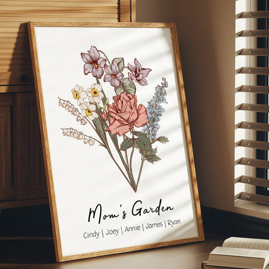 Mom's Garden is Her Children, Personalized Family Birth Flower Bouquet Frame