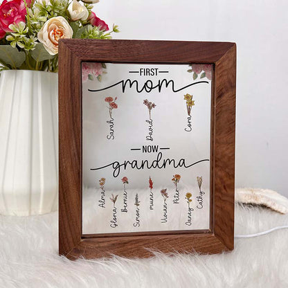 First Mom Now Grandma - Birth Flower Family Customized Light