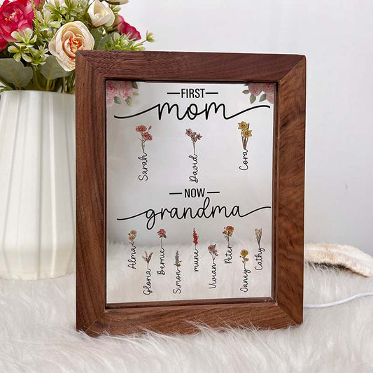 First Mom Now Grandma - Birth Flower Family Customized Light