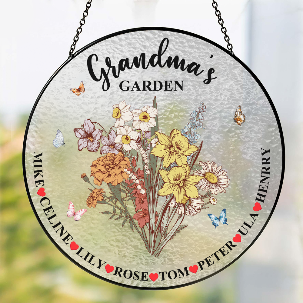 50% OFF✨Personalized Mom's Garden Birth Flower Stained Glass Suncatcher