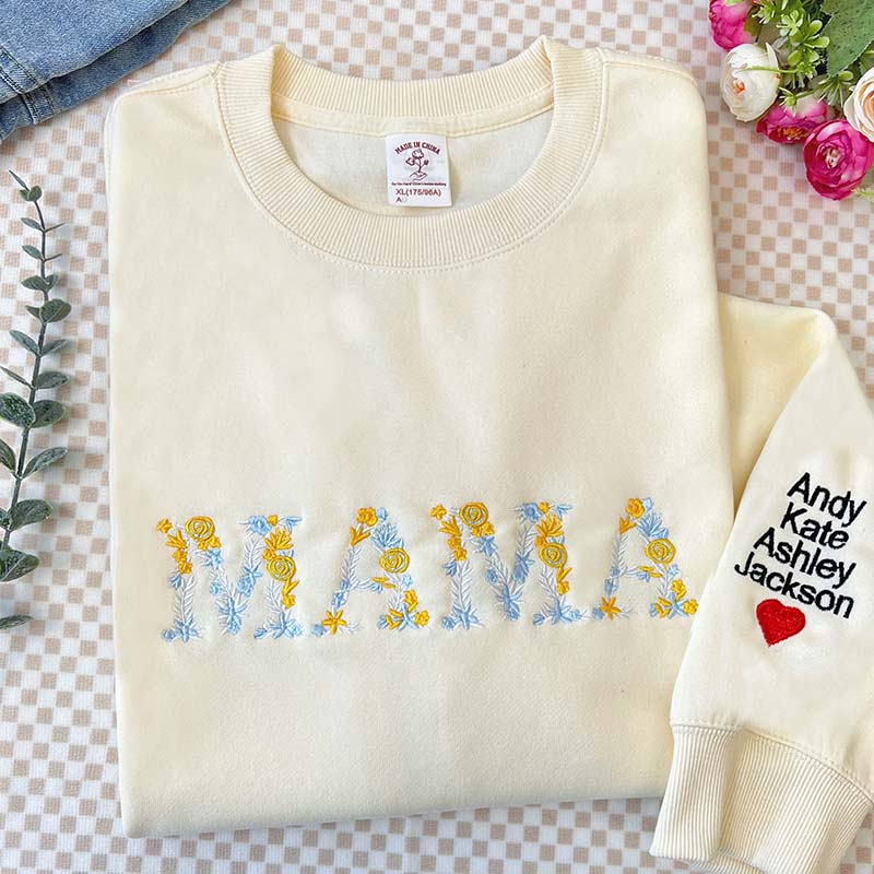 50% OFF🌟Personalized Floral Mama Embroidered Sweatshirt