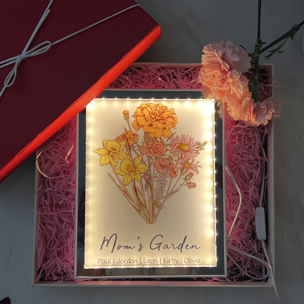 50% OFF✨Custom Birth Flower Bouquet Night Light Mirror