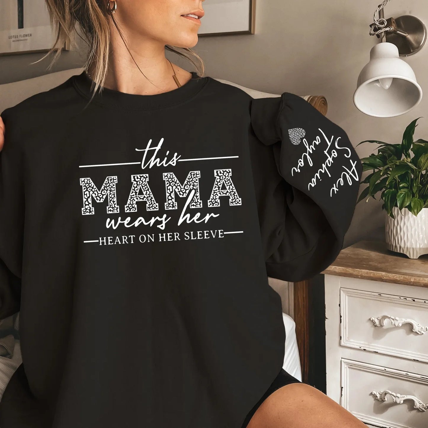 This Mama Wears Her Heart On Her Sleeve Leopard Print Hoodie