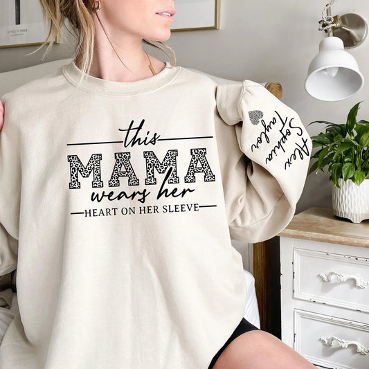 This Mama Wears Her Heart On Her Sleeve Leopard Print Hoodie