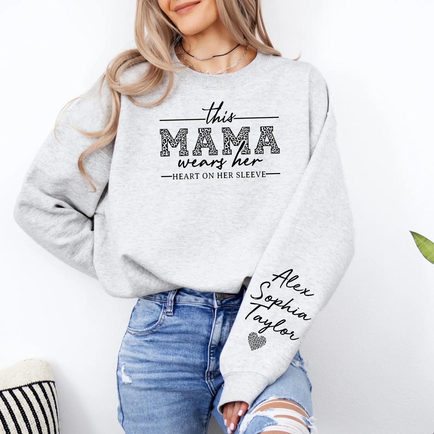 This Mama Wears Her Heart On Her Sleeve Leopard Print Hoodie