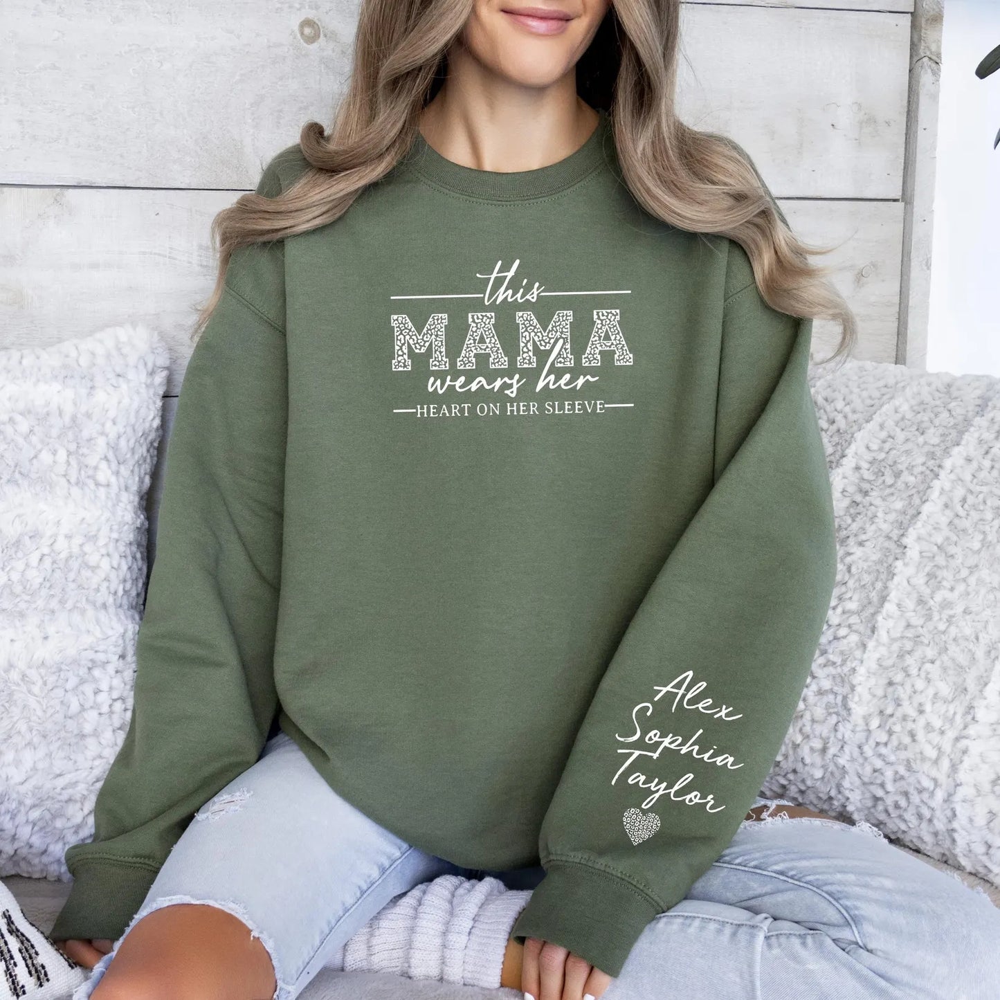 This Mama Wears Her Heart On Her Sleeve Leopard Print Hoodie
