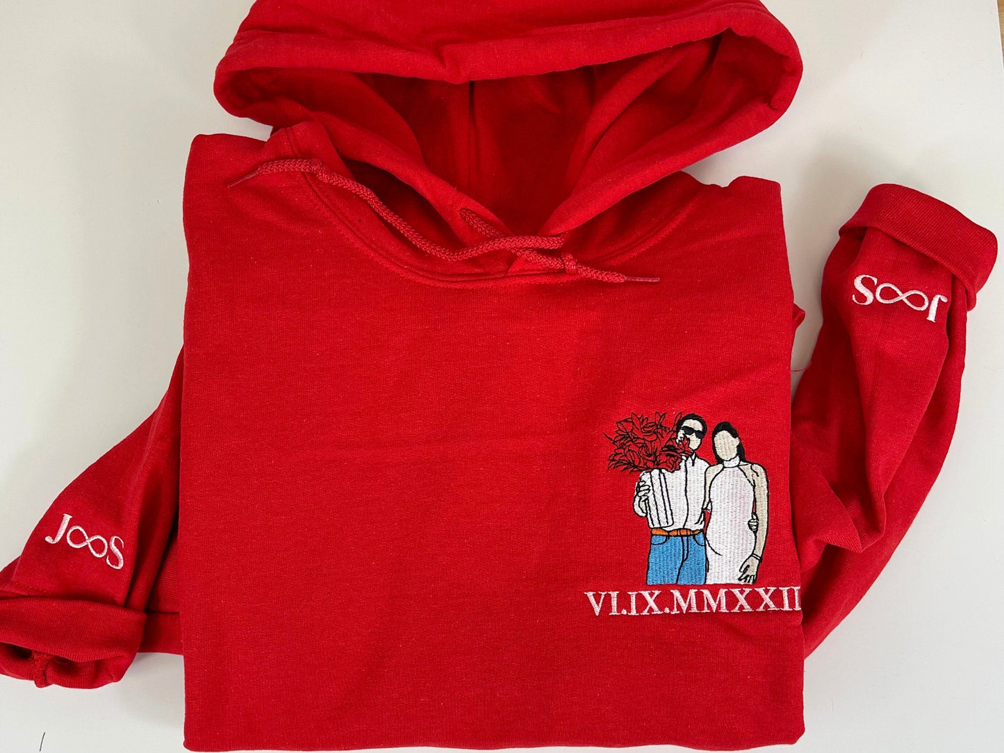 ❤️‍🔥Custom Couple Embroidered Sweatshirt Personalized Portrait Design, Perfect Family Gift