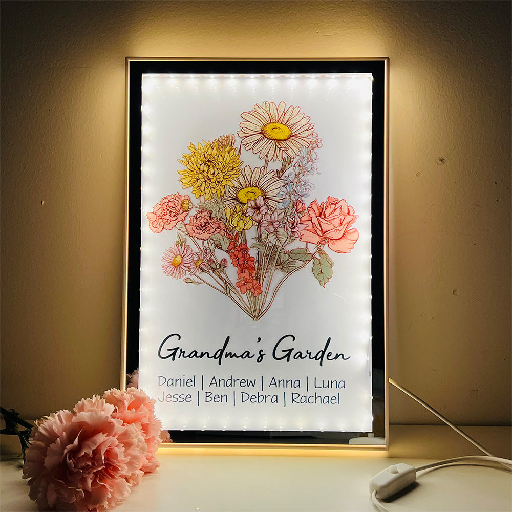 50% OFF✨Custom Birth Flower Bouquet Night Light Mirror