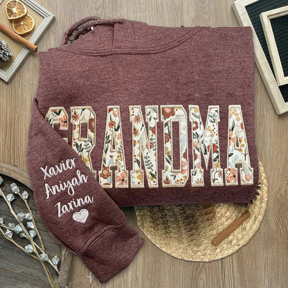 Personalized Embroidered Mama Sweatshirt Hoodie with Names on Sleeve