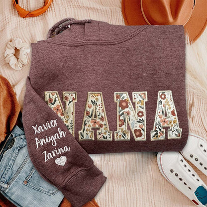 Personalized Embroidered Mama Sweatshirt Hoodie with Names on Sleeve