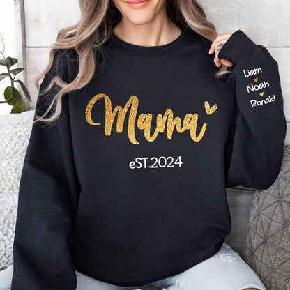 Personalized MAMA est.Year Sweatshirt with Kid Names on Sleeve-Mother's Day Sale