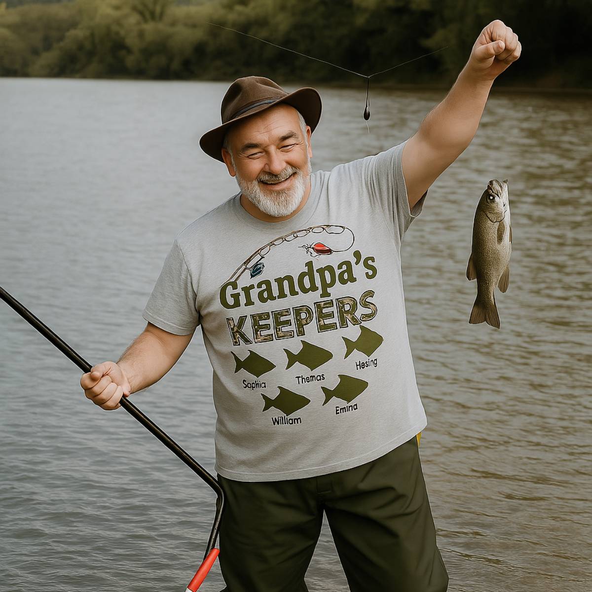 Grandpa's Keepers Camouflage Pattern Fishing Personalized Shirt
