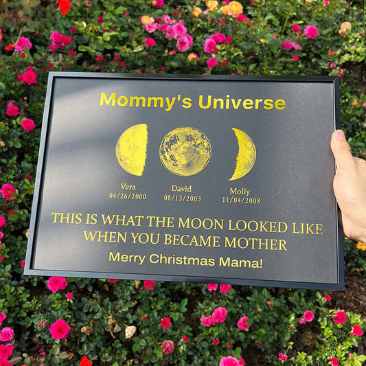 Custom Moon Phase Frame With Text & Date- Mommy's Universe