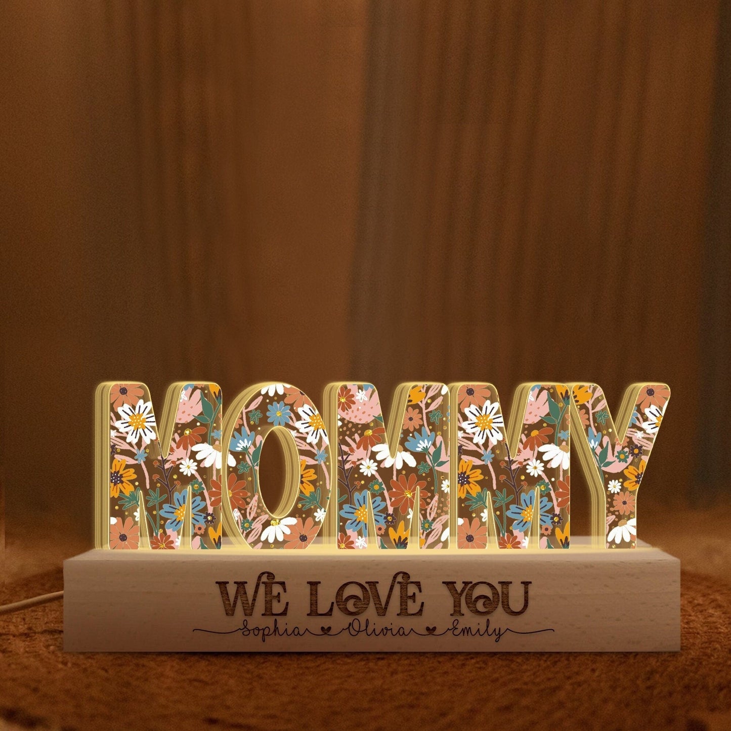 Personalized Mom Flowers 3D LED Lights For Mother's Day