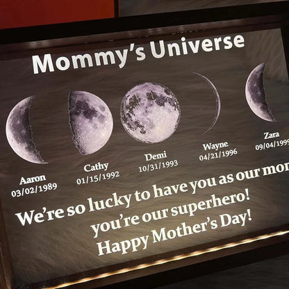 Led Light Frame With Text And Date The Real Moon Phase- Mom's Universe,Gift For MOM