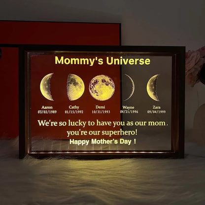 Led Light Frame With Text And Date The Real Moon Phase- Mom's Universe,Gift For MOM