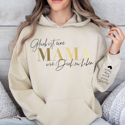 Personalized “Happiness is having a MOM like you” German Sweatshirt with Kids Name on Sleeve