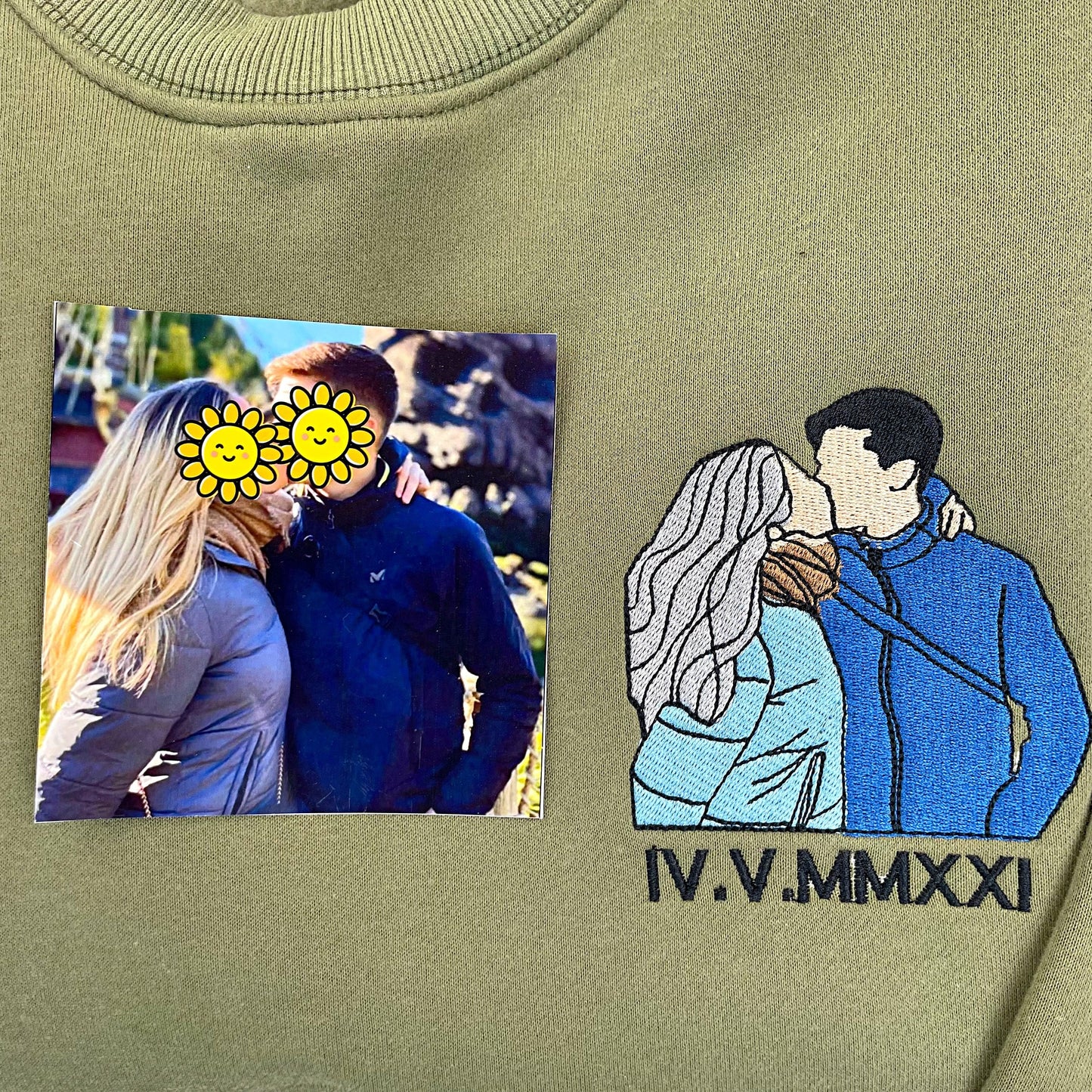 ❤️‍🔥Custom Couple Embroidered Sweatshirt Personalized Portrait Design, Perfect Family Gift