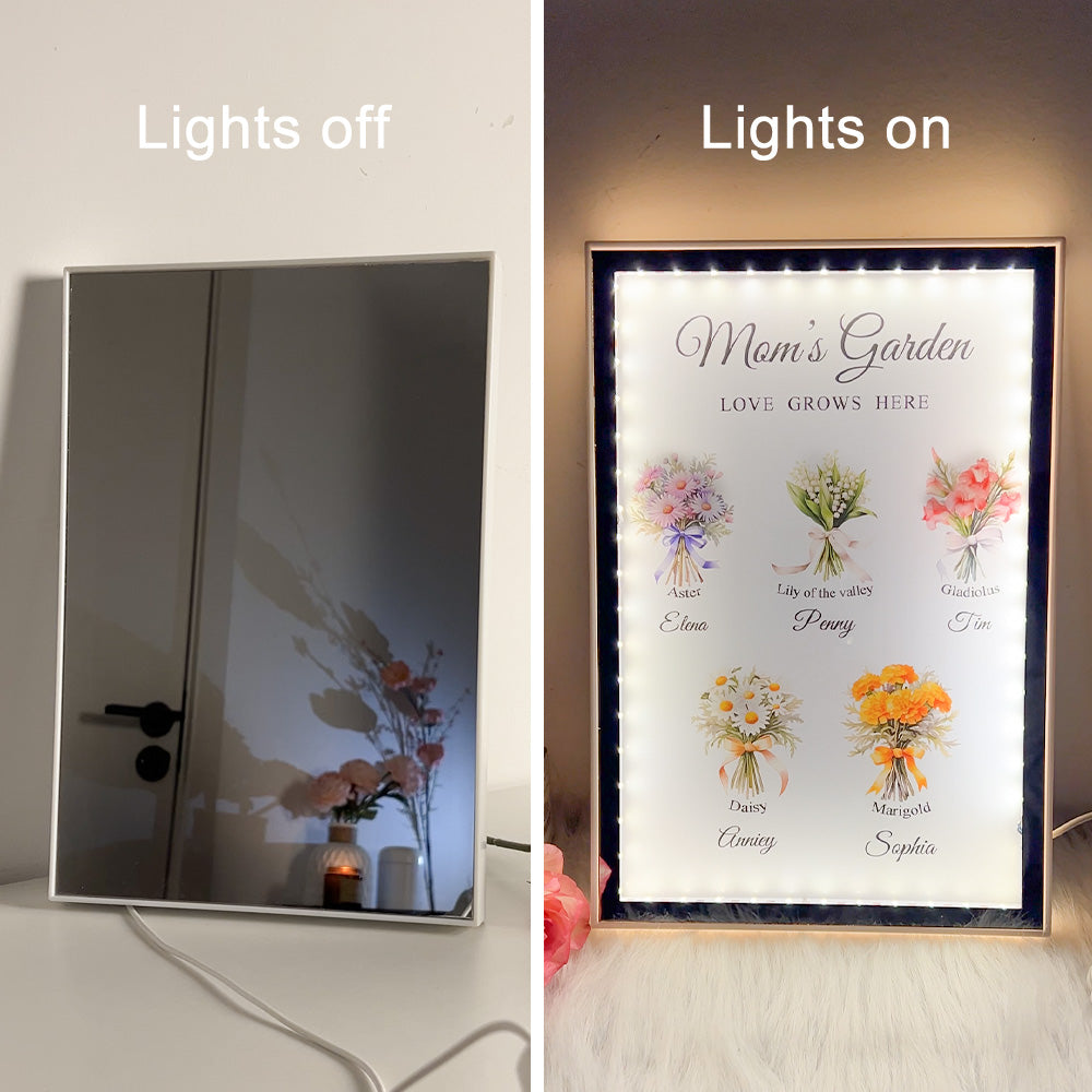 50% OFF✨Birth Flower Bouquet Custom Name Night Light Mirror