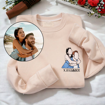 ❤️‍🔥Custom Couple Embroidered Sweatshirt Personalized Portrait Design, Perfect Family Gift