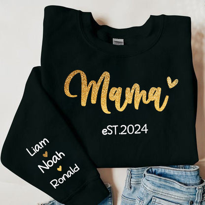 Personalized MAMA est.Year Sweatshirt with Kid Names on Sleeve-Mother's Day Sale