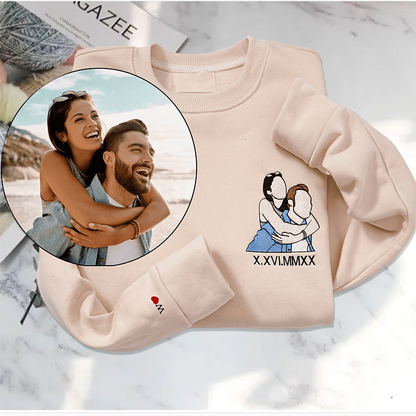 Custom Roman Embroidered Sweatshirt Portrait Couple Family Gift