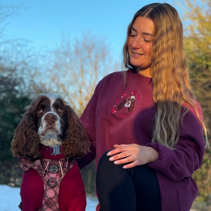 Custom Embroidered Pet Portrait With Pink Hearts Design Valentines Sweatshirt