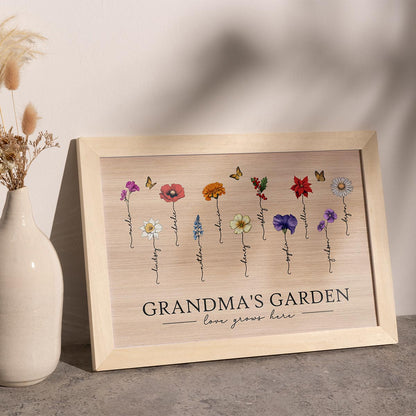 Grandma‘s Garden Love Grows Here Beautiful Birth Month Flowers Personalized Poster
