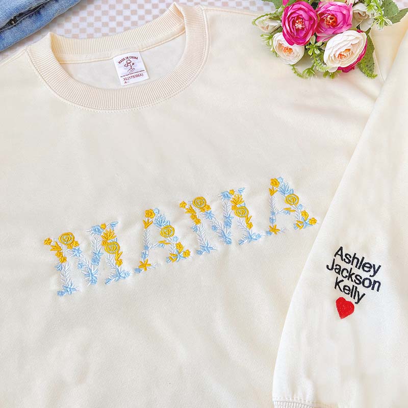 50% OFF🌟Personalized Floral Mama Embroidered Sweatshirt