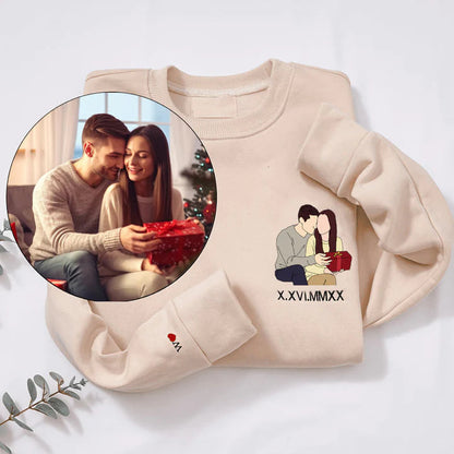 ❤️‍🔥Custom Couple Embroidered Sweatshirt Personalized Portrait Design, Perfect Family Gift