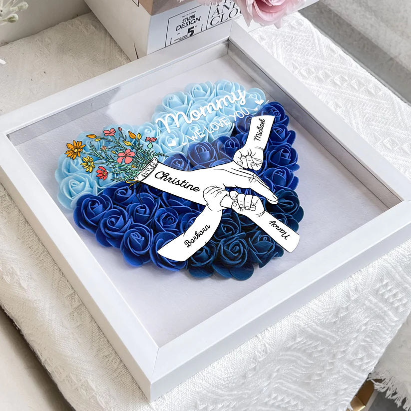 We Love You Mommy Hand Holding - Personalized Flower Shadow Box