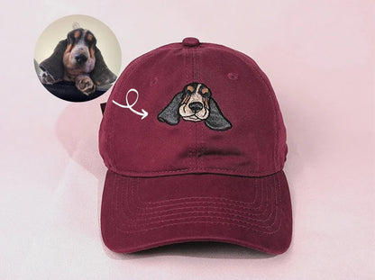 Personalized Embroidered Pet Portrait Organic Cotton Baseball Cap