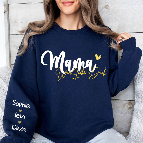 Personalized MAMA “We love you” German Sweatshirt with Kids Name on Sleeve-Mother's Day Sale