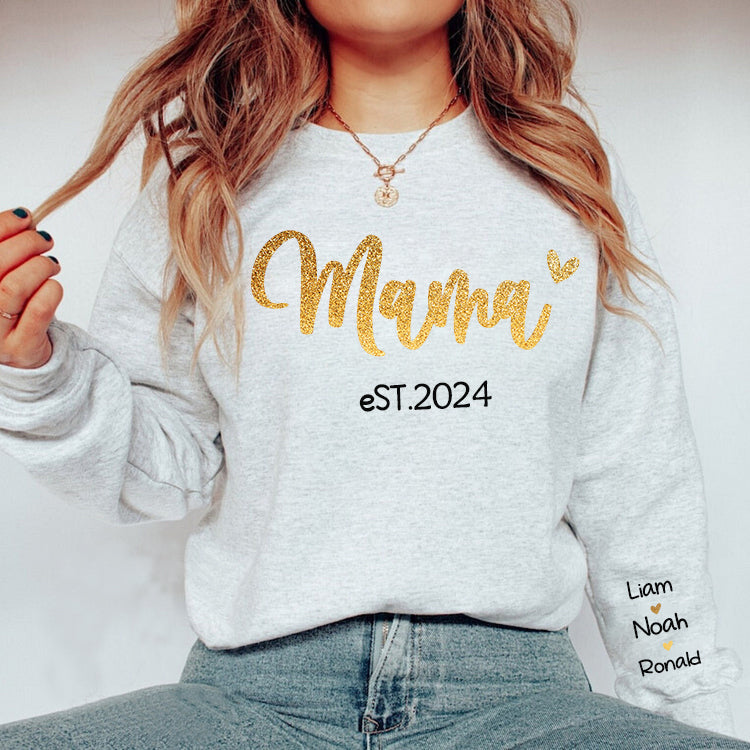 Personalized MAMA est.Year Sweatshirt with Kid Names on Sleeve-Mother's Day Sale