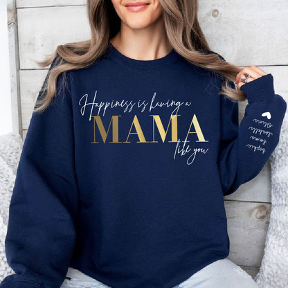 Personalized “Happiness is having a MAMA like you”Sweatshirt with Kids Name on Sleeve